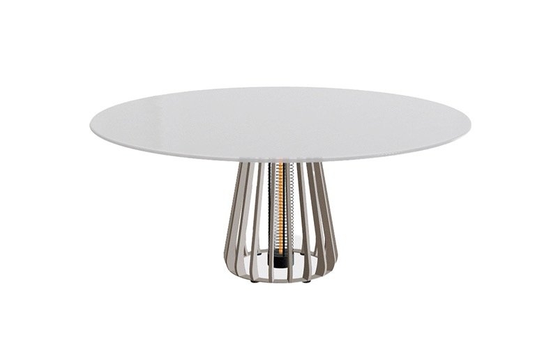 De verschillende opties van de Furniz tafel met voet in de nieuwe kleur pebble