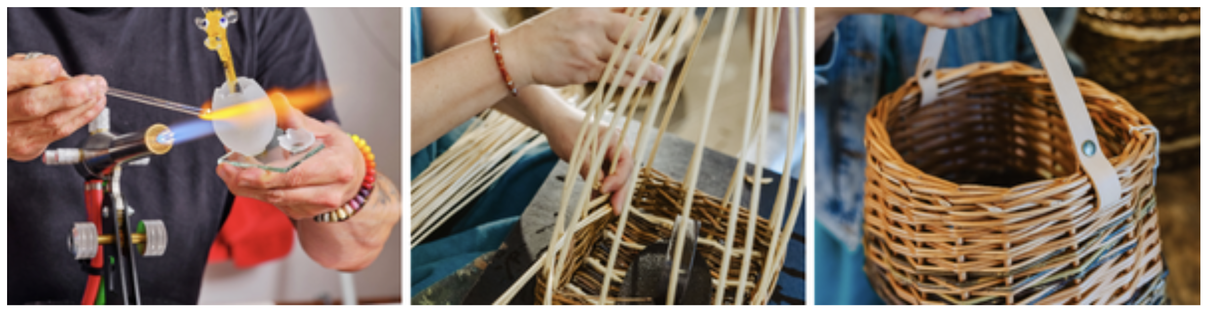 Foto links: Glasbewerking Ocean Production; Foto midden en rechts Mille Brindilles Simon BOURCIER