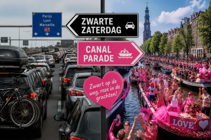 Zwart op de weg en roze in de grachten